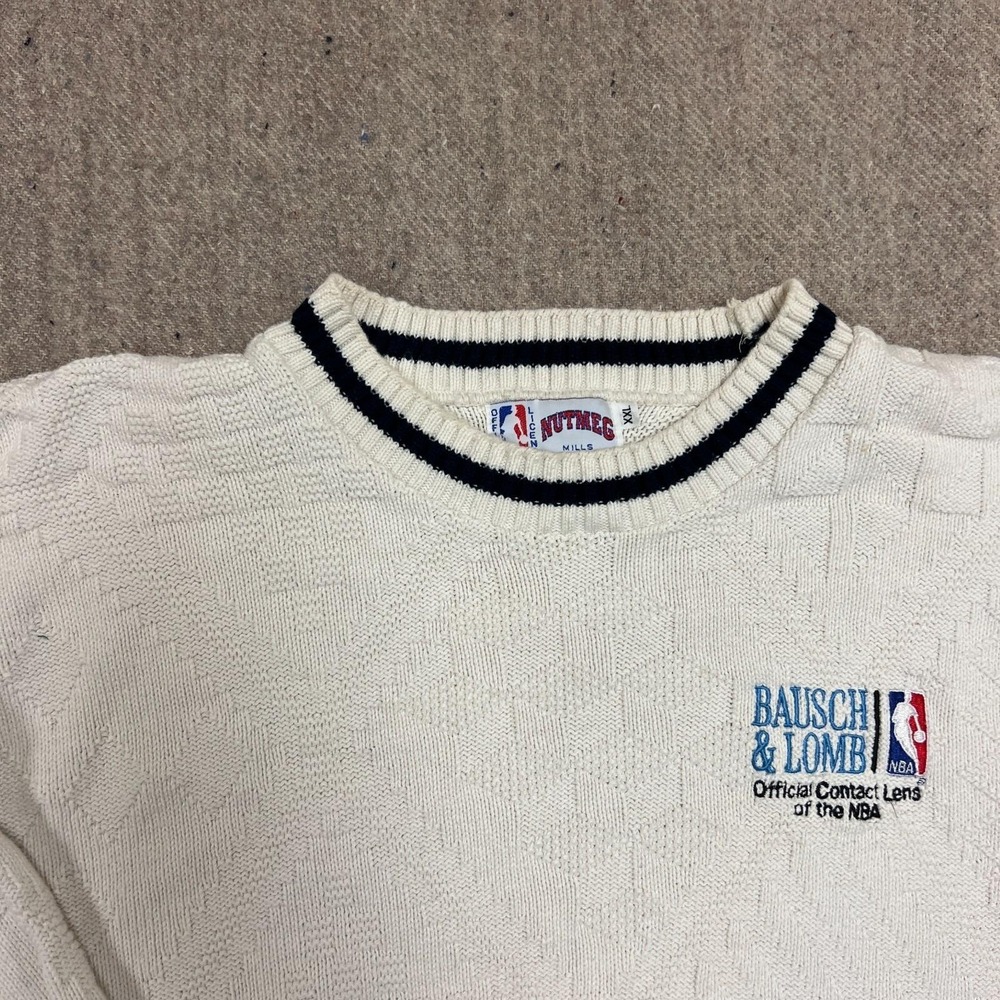 Vintage Bausch & Lomb NBA Sweater Mens XXL White 1990s Nutmeg - Picture 2 of 9